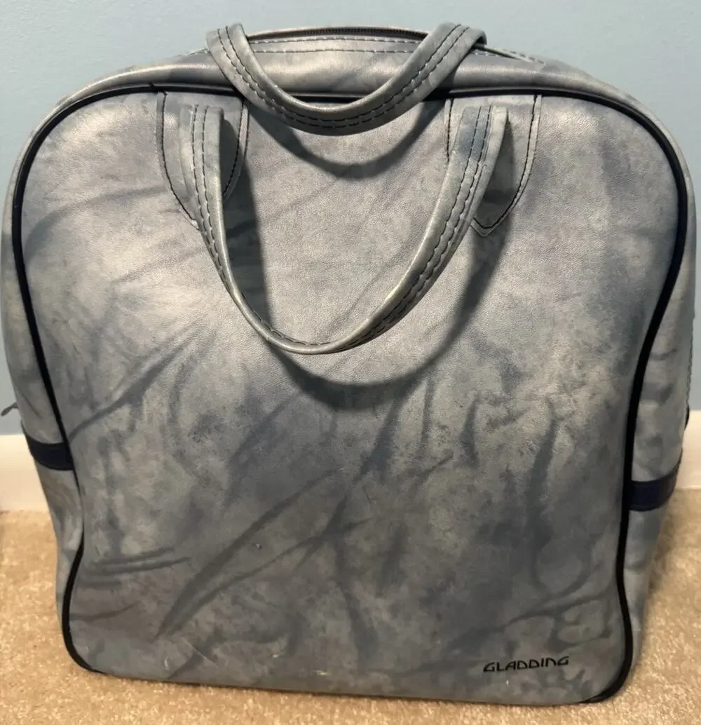 Vintage Gladding Bowling Ball Bag Blue Gray Marbled Vinyl Retro Single Ball